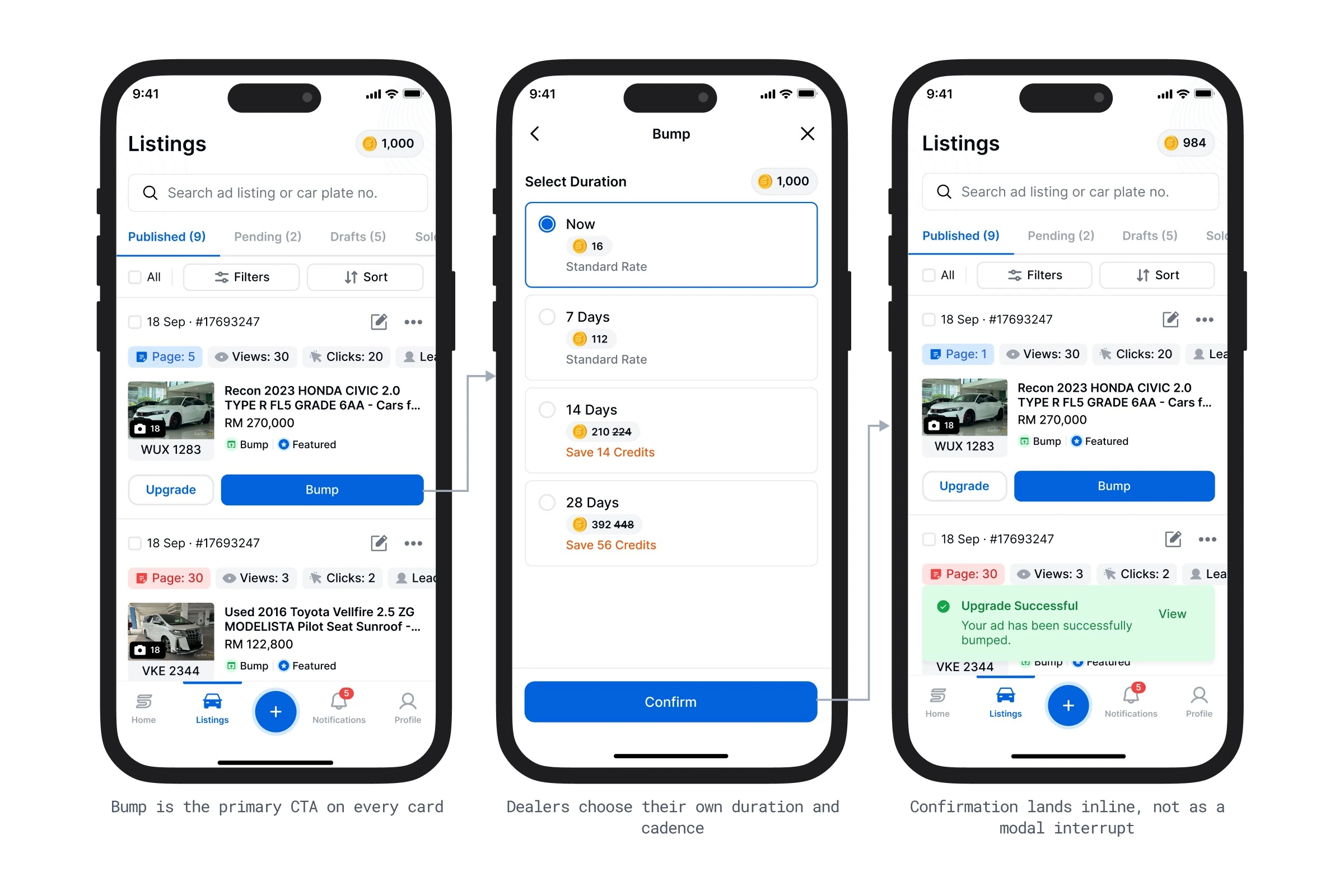 Dealer Mobile App ad upgrade flow