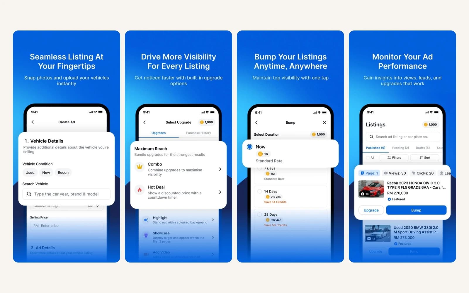 Dealer Mobile App listing screens